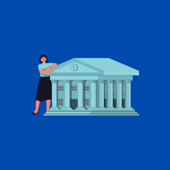 Illustration d'une femme s'appuyant sur une banque pour organiser son budget de couple.